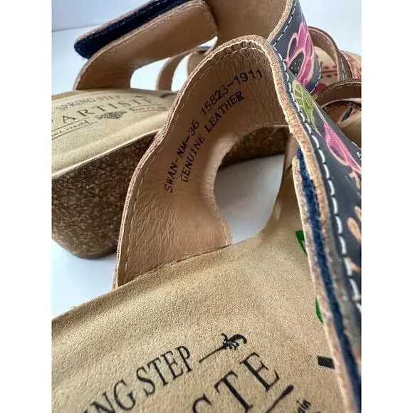 Spring Step L'Artiste Swan Sandals Handpainted Leather Wedge Heel Boho 36 5.5/6 - Picture 7 of 12
